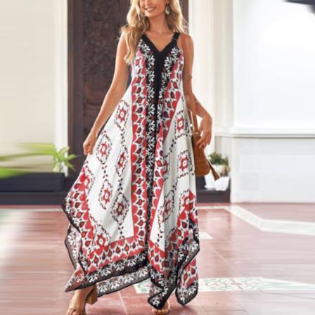 Kvinnor Ärmlösa Maxiklänningar V-hals Summer Beach Sundress