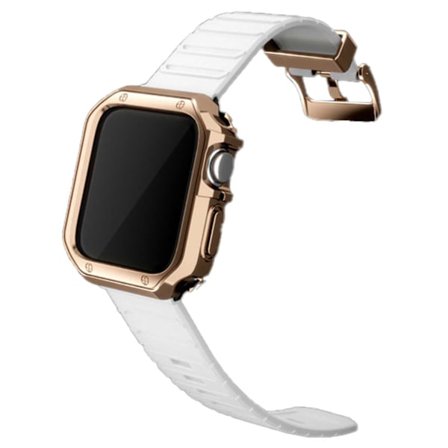 Apple Watch 38/40/41mm hvitt armbånd + tpu shell støtfanger rosegull