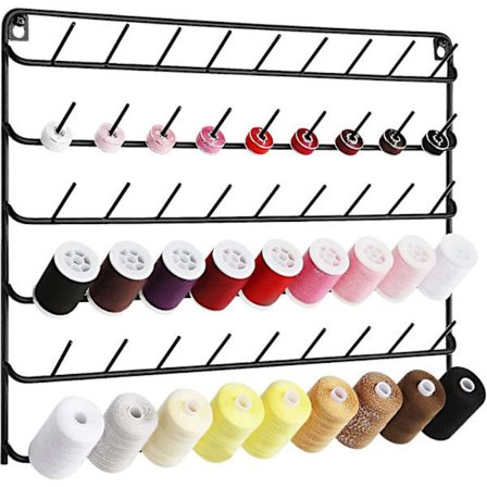 Trådholder væg 54 spoler tråd rack broderi arrangør vægmonteret med hængende værktøj til quiltning sort metal