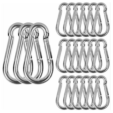 M6 karabinkrok i rustfritt stål, 20 stk. kraftige festekroker