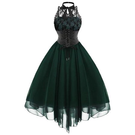 Steampunk Kvinders Gothic Kjole Ærmeløs Høj Lav Design Blonde Middelalderkostume Blue-green 5XL