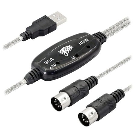 USB Midi -kaapelisovitin, USB Type A uros - Midi Din 5 -nastainen sisään-ulos-kaapeli liitäntä LED-merkkivalolla [DB] Kuten kuvassa