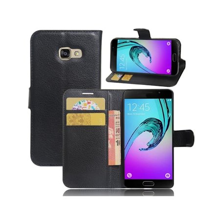 Samsung Galaxy A3 (2017) læder-etui med litchioverflade - Sort