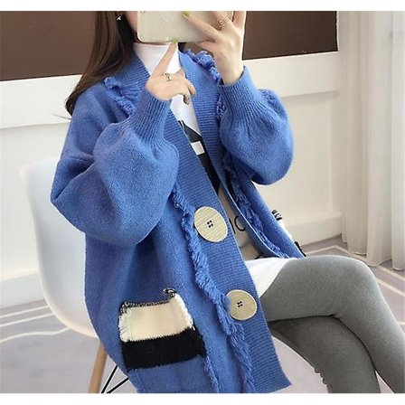 Stickad Tröja med Tofs Enkel Stil Kofta Dam 2022 Vinter Tröjjacka Dam