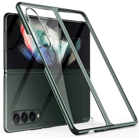 För Samsung Galaxy Z Fold 3 2021, transparent hårt PC-fodral gult reptåligt galvaniserat skyddsfodral för Samsung Ga