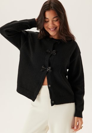 VILA - Vibrianna O-neck L/S BOW KNIT - Black Beauty Detail:dtm Bow - Kläder - - Bubbleroom