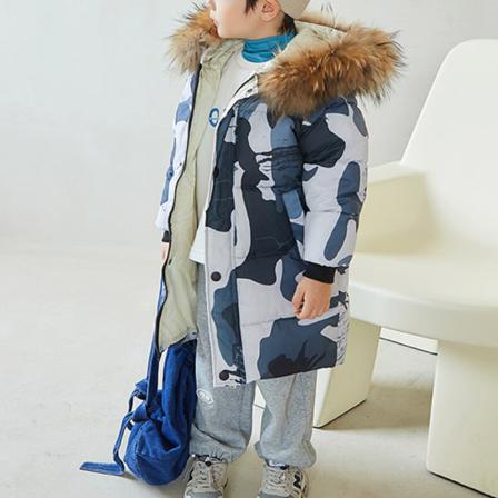 Girl Camouflage Hoodies Fuskpälskrage Mid Long Down Jackor