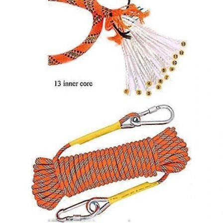 Utendørs tau diameter 8mm/10mm høystyrke nylon statisk tau, bruddstyrke: 1500kg, med 2 stålkroker for arbeid i høyden/redningsstiger/rappellering