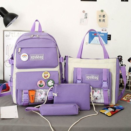 Søt Student Skoleveske Barneskoleveske Dame Ryggsekk Videregående Skole Ungdom Stor Kapasitet Ryggsekk - Lilla