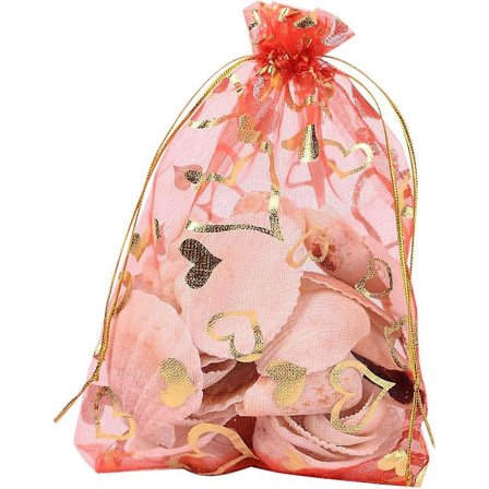 Pandahall 100 STK 13x18 cm Hjerte Trykt Røde Organza Poser Smykkeposer Organza Snøreposer Bryllupsgaver Pose Godteri Gaveposer Valentinsdag