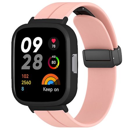 Svart magnetiskt spänne silikon handledsrem för Xiaomi Redmi Watch 3 klockarmband med klockfodral