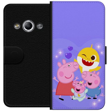 Kompatibelt Lommeboketui til Samsung Galaxy Xcover 3 Peppa Gris mønster med hjerter, sommerfugler og venner, lys rosa bakgrunn i myke barneillustrasj