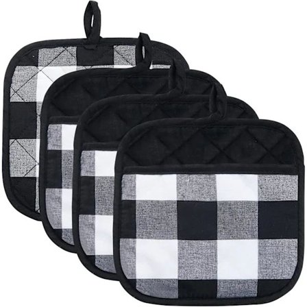 Sæt med ovnhandsker, varmebestandige køkkenovnhandsker, grydelapper, ovnluffer og grydelapper til madlavning og bagning i køkkenet