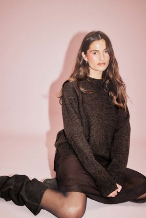 NA-KD Knitted Round Neck Wool Blend Sweater - Oversize trøjer - Brun - XS (EU 32)