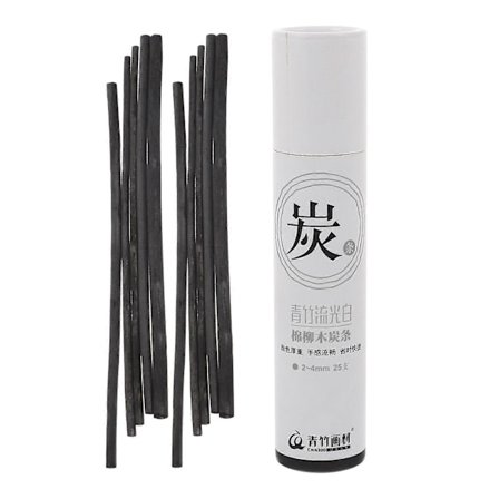 25 stk. Profesjonelle kullstifter for kunstnere, skissekull, slitesterkt komprimert kull (2-4 mm)