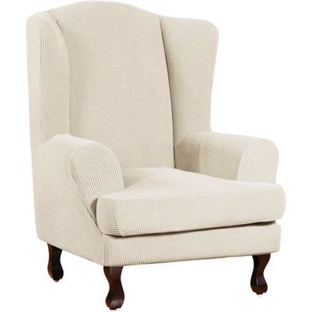 Wingback Stolebetræk 2 Dele Wing Chair Betræk Stretch Betræk Biscotti Beige-Wing Chair