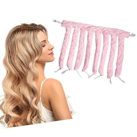 Rosa varmløs hårkrøller, justerbart varmefritt pannebånd for naturlige bølger og krøller, styling over natten for kvinner og jenter, myk komfort