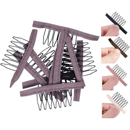 Paryk Kamme 7-Tands Paryk Klemmer Stål Tænder Polyester Holdbart Stof Paryk Kam Til Hårfæste Hætter Paryk Tilbehør, 24stk(Brun)