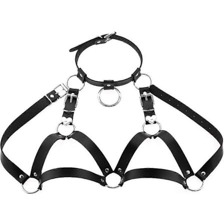 Punk Cupless BH Sele BH Topp Brystfeste Brachain Lær BH Sele