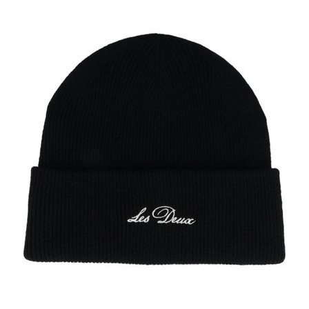 Les Deux - Svart cuff Beanie - Wayne Embroidered Beanie Black Cuff @ Hatstore