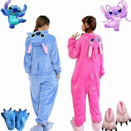 Rosa Blå Stitch Tegneserie Dyrepyjamas Cosplay Kostyme Nattøy NY Barn Voksen