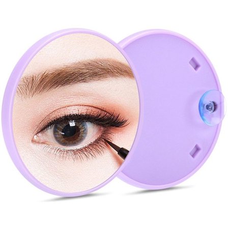 ING To-delt makeupspejl - 15x forstørrelse - sugekop - rund form - velegnet til barbering, formning af øjenbryn osv. - lilla - 9*9*1 cm