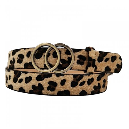 Dam leopardmönstrad bälte Mode Dubbel O-ring Mjukt syntetiskt läderbälte för jeans Klänningsbälte (Längd 105 cm)