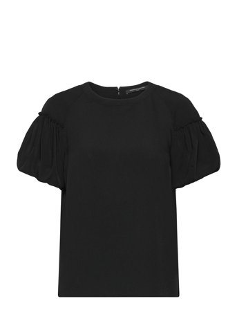 French Connection Crepe Light Puff Sleeve Top - Black - S
