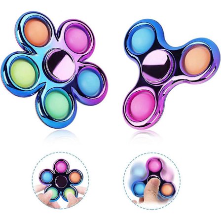 Baicccf 2-pak Pop Fidget Spinner, Push Simple Fidget Popper Spinner, Metal-lignende Pop Bubble Fidget Hånd Spinner kompatibel Stress Relief, Bulk Sen
