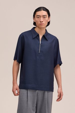NN.07 Bruno Polo Herren Blau Leinenmix