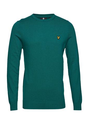 Cotton Merino Crew Jumper Strikkegenser M. Rund Krage Grønn Lyle & Scott