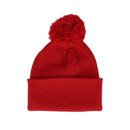 Beechfield - Röd pom Beanie - Kids Classic Red Junior Pom @ Hatstore