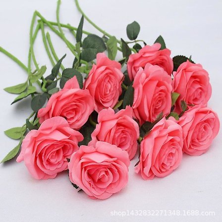 10 Pack Konstgjorda Blommor Ros Lång Stjälk Silke Konstgjorda Ros Blomma Heminredning För Bröllopsbukett (Rosa)