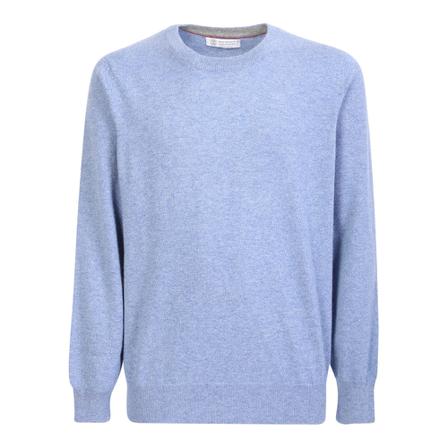 Brunello Cucinelli, Round-neck Knitwear Niebieski, Mężczyzna, Rozmiar: 2XL