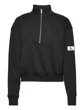 Badge Half Zip Sweatshirt Sweatshirt Trøje Sort Calvin Klein Jeans