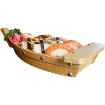 Japanilaistyylinen mäntypuinen sushivene (33×13×7cm), irrotettava tarjotin, sashimi-ruokalautanen, koti-/ravintola-/juhlakoriste