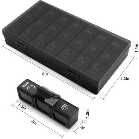Fransk veckopillerask morgon middag kväll (svart-FR), stor medicinpillerask 7 dagar 3 fack veckopillerask 3 gånger per dag