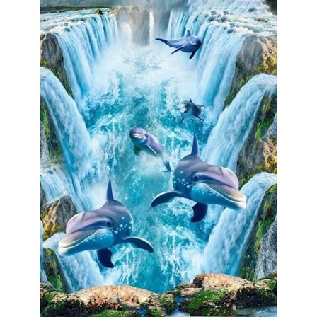 30x40cm DIY 5D Diamantmålning Kit för Vuxna och Barn - Delfin Vatten