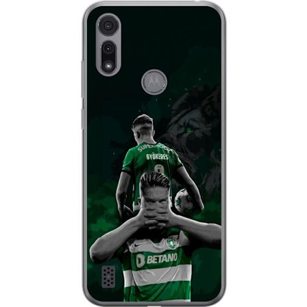 Yhteensopiva Puhelinkuori Motorola Moto E6i Neonmotiivi, jossa teksti "Gaming is in my DNA" sinisenä ja punaisena tiiliseinällä, jossa loistava DNA-sp