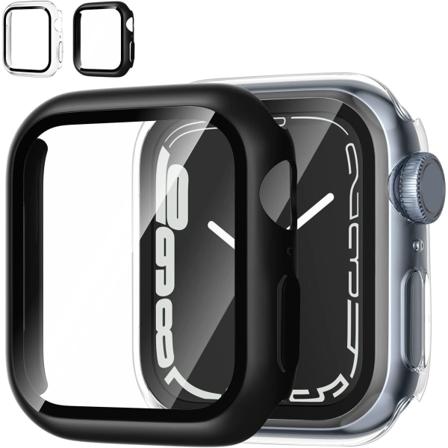 2 stk Apple Iwatch 7 beskyttelsesetui, støtsikker, svart+transparent
