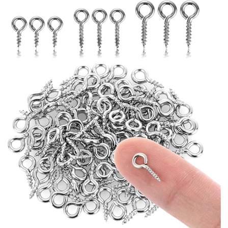 300 Small Screw Eye Pins, Threaded, Mini Stainless Steel Eye Screw Hooks, Silver Threaded Eyelets for Jewelry Making, DIY Crafts