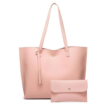 2 stk. PU-skinnvesker Tote Veske Satchel Stor Kapasitet Messenger Vesker Håndveske For Kvinner Rosa)