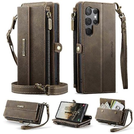 Etui til Samsung Galaxy S22 Ultra RFID-blokkerende multifunksjonell lommebok vintage skinndeksel med kortspor og avtakbar skulderstropp [DB]