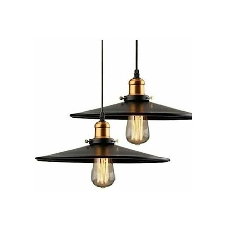 FlkwoH 36cm E27 Industriell Pendellampa Retro Kronljusstake Svart Skärm Taklampa Armatur för Vardagsrum Kök Bar 1PCS