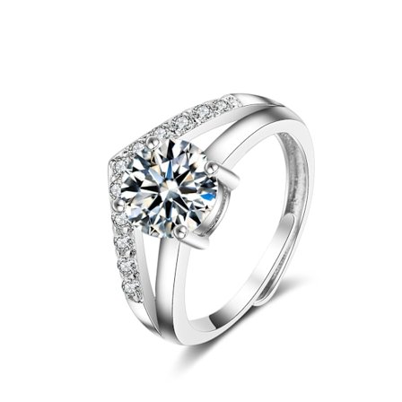 Kvinnors kronversion triangulär zirkonring justerbar ring~silver