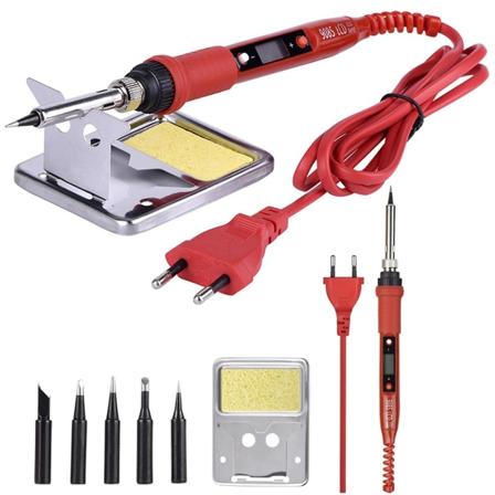220v 80w LCD-temperaturjusterbart lödkolv med högkvalitativ lödkolvspets och kit, EU red