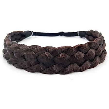 2 stk. flettet hårbånd, 5 tråde syntetisk hår, elastisk hårbånd