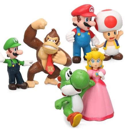6 stk/sett Lekemodeller Super Mario Bros Toys Figur Barn Bursdagskake Topper Samling Modelldekorasjon