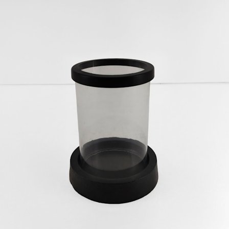 Kynttilänjalka, 14x14x18cm, musta alumiini ja lasi