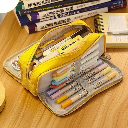 Stor blyantveske med 3 rom, sminke til ungdomsskole, skoleutstyr, blyantvesker, skoleutstyrsett